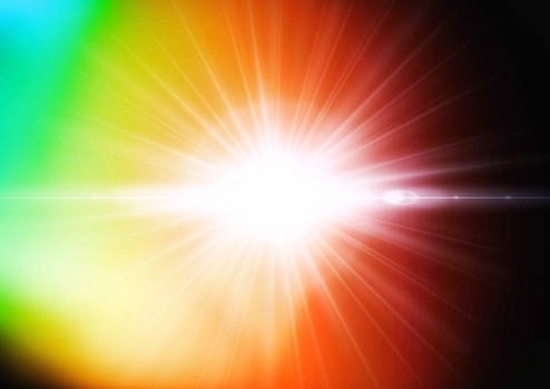 3D illustration of colorful rays shining in the dark