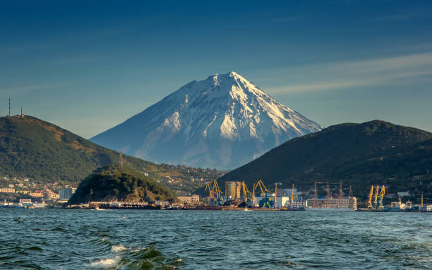 Petropavlovsk-Kamchatsky ocean and volcano