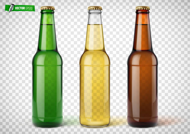 ilustraciones, imágenes clip art, dibujos animados e iconos de stock de botellas de cerveza realistas vectoriales - beer backgrounds alcohol glass