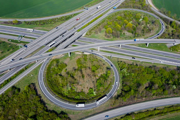 istock Aerial View of Trucks on Highway 1401144867