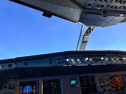 airplane part of cockpit equipment point of cockpit view horizontal photo