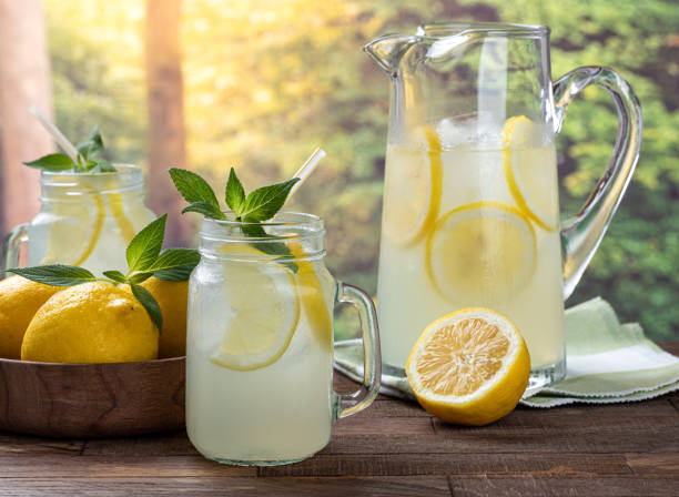 istock Glass of lemonade with lemon slices and mint 1401150818