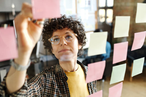 istock Businesswoman writing business plan on notes 1401151224