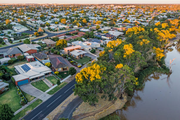 Aerial view Horsham and Wimmera River in beautiful soft light