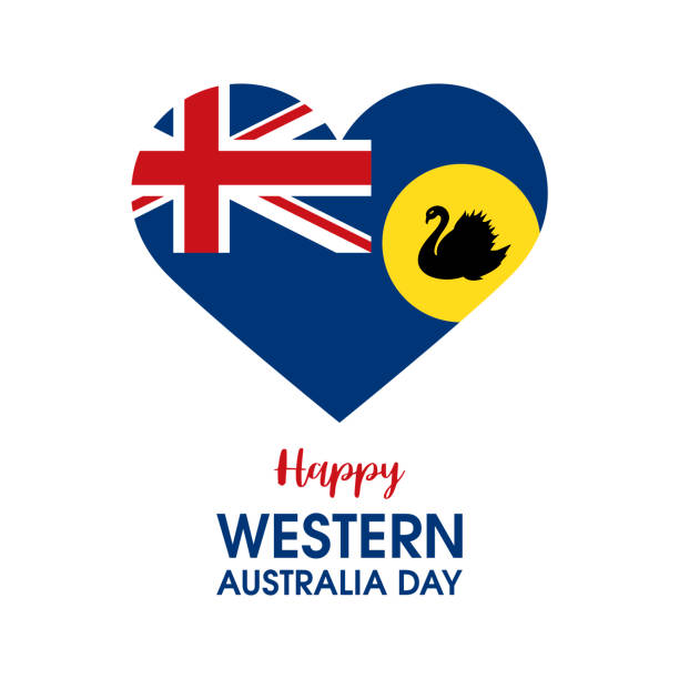 Happy Western Australia Day vector Flag of Western Australia in heart shape icon vector isolated on a white background. First Monday in June each year. Important day western australia flag stock illustrations