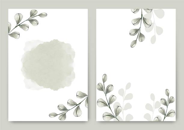 Watercolor of natural leaves background vector template design Watercolor of natural leaves background vector template design great for cards, banners, headers, party posters or decorate your artwork. wedding clipart stock illustrations