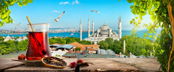 Turkish tea in Istanbul stock photo