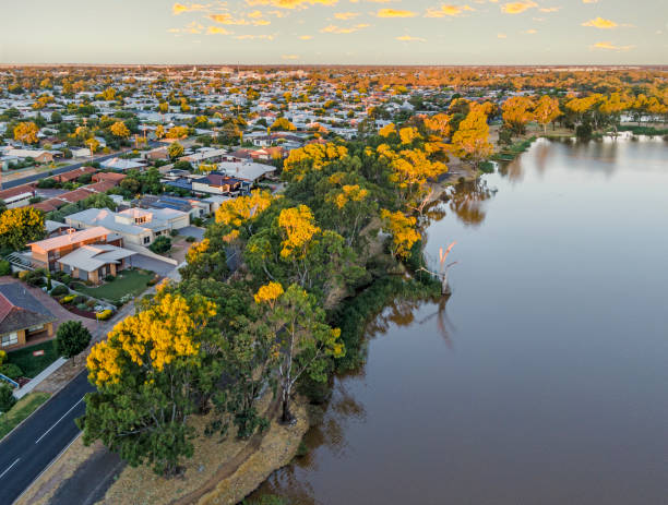 istock Aerial view Horsham and Wimmera River in beautiful soft light with wispy clouds 1401155256
