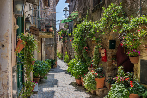 la bellissima cittadina di capranica, in provincia di viterbo. lazio, centro italia. - viterbo province foto e immagini stock