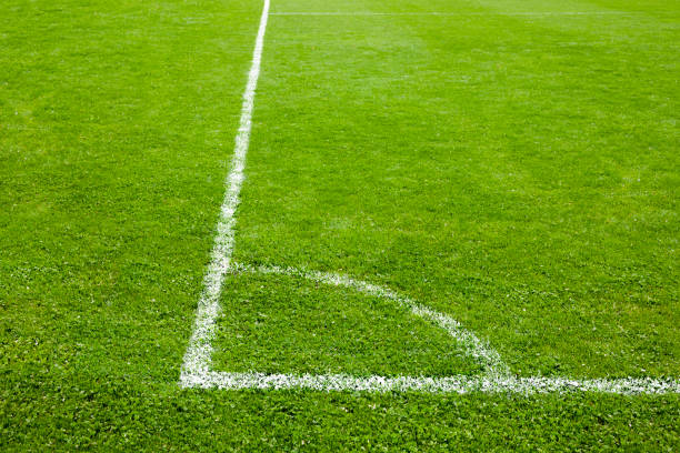 istock Corner ball line on a football field 1401161256