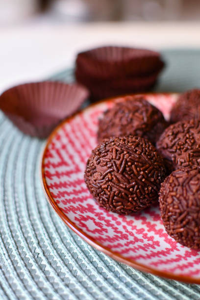 istock Homemade chocolate truffles on a red and white plate 1401162996