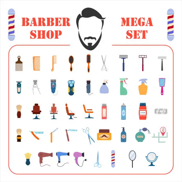 Vector illustration of barbershop bir og mega set icon, isolated barbershop set sign icon, vector illustration