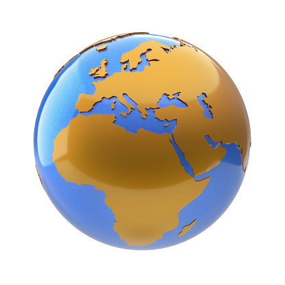 Blue and Gold Earth - Africa, Middle East, Europe. 3d Rendering