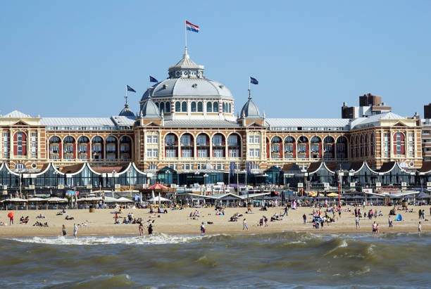 Netherlands. Scheveningen. June 04, 2022. \nFrom the seaside a view of the seashore with the Kurhaus of the beach resort Scheveningen.