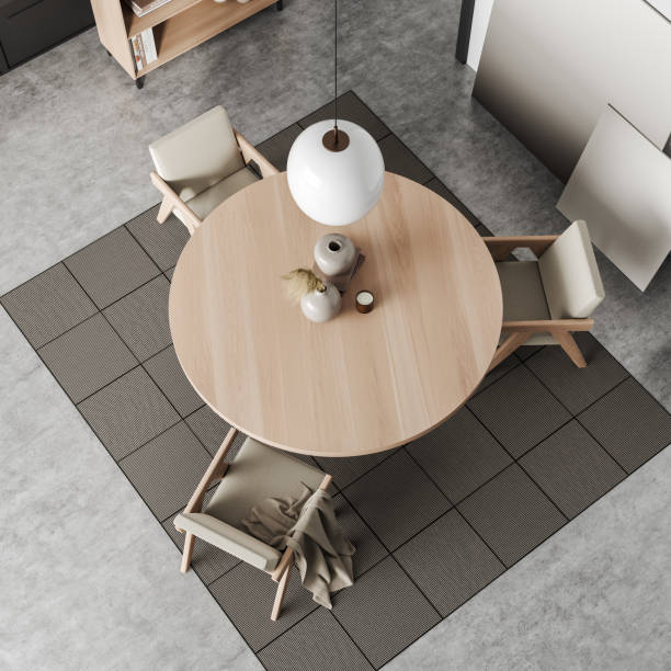 istock Top view on bright living room interior with dining table 1401172439