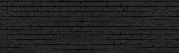 istock Old black shabby brick wall wide texture. Dark masonry panorama. Brickwork panoramic grunge background 1401172557