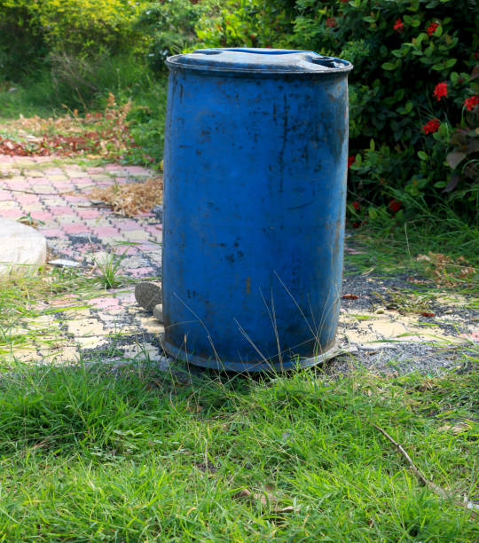 istock Blue plastic water drum (water barrel) kept outdoor 1401172724