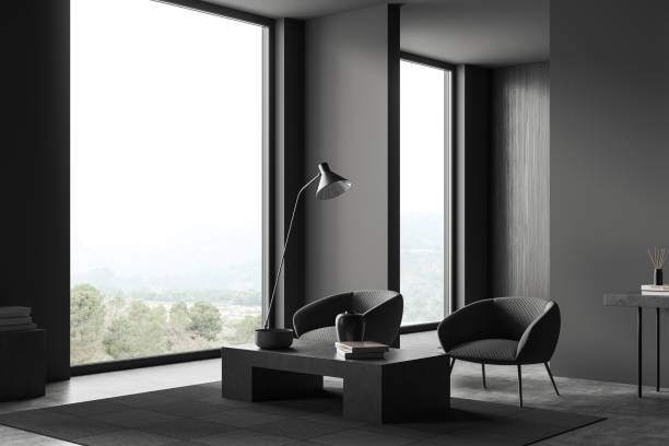 istock Corner view on dark living room interior with two armchairs 1401173415
