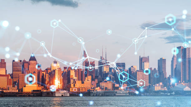 istock New York city view and network lines, digital circuit, data storage 1401173846