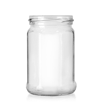 empty open faceted glass jar isolated on white background with clipping path