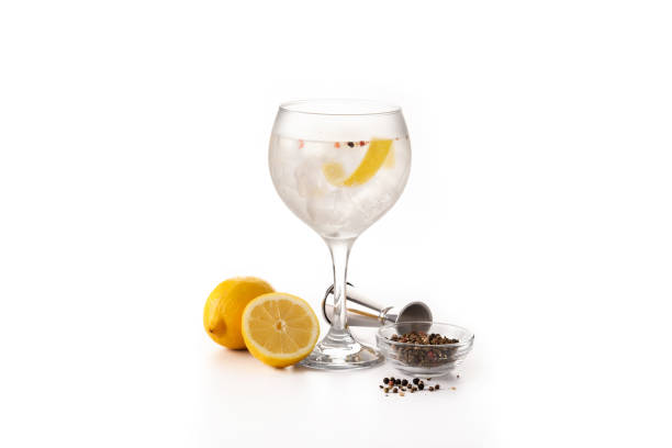 Gin tonic cocktail drink into a glass stock photo