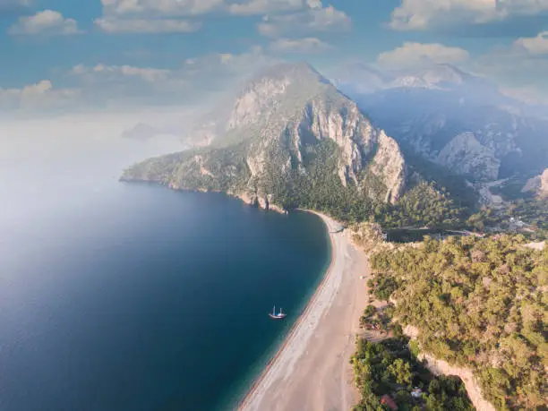 Amazing aerial view of Olympos and Cirali in Antalya