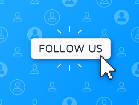 Follow us people social network cursor button background.