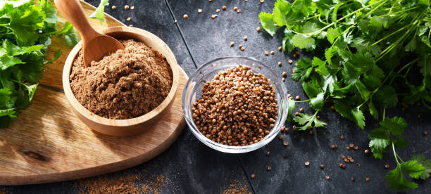 istock Ground coriander, its dried seeds and fresh leaves 1401182919