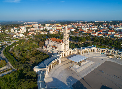 Aerial view of cathedral complex and the Church in Fatima, Catholic pilgrimage center in Portugal