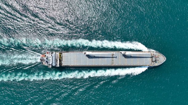 istock Aerial view of a heavy loaded container cargo vessel 1401189601