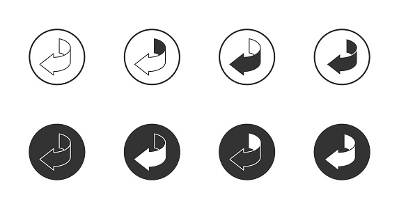 Left arrow icons set. Share, curved arrow symbol. Vector illustration