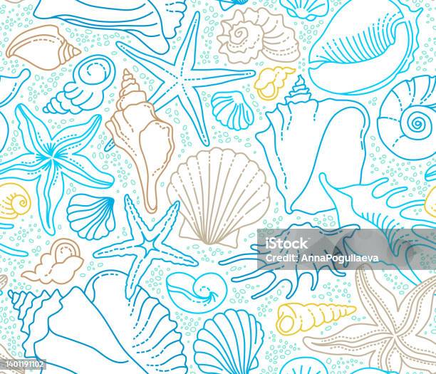 Line Pattern Sea Vector Seamless Pattern Of Line Art Tropical Sea Elements Seashells ...