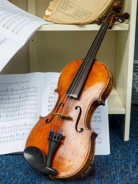 istock Violin and Old Sheet Music in a Window Display 1401198554