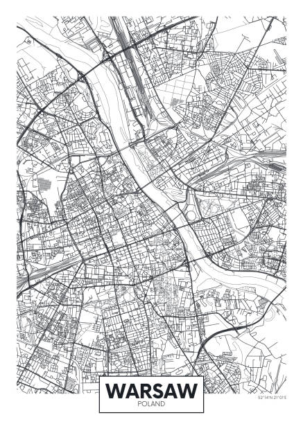 City map Warsaw, travel vector poster design City map Warsaw, travel vector poster design warsaw stock illustrations