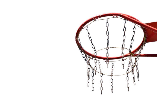 istock Basketball basket made of iron chains on a white background. Bottom view 1401199396