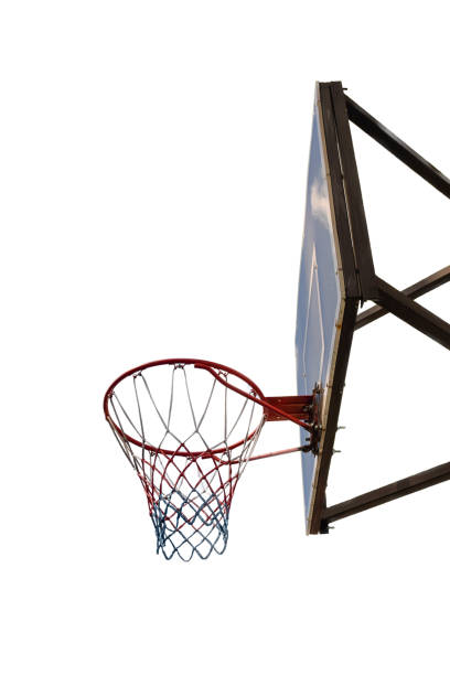 istock Basketball backboard and basket on a white clipping background. Bottom view 1401199400