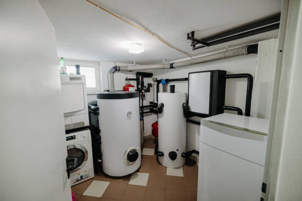 House boiler, water heater, expansion tank and other pipes. newmodern independent heating system in boiler room, gas