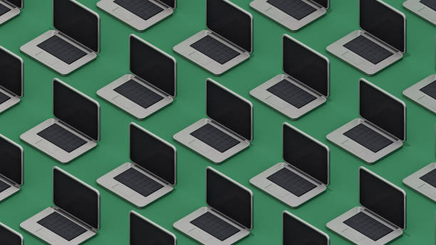 istock 3D Illustration of Cute Laptop Computer Pattern Mockup Isolated on Isometric Horizontal Green  Background with Clipping Mask 1401207875