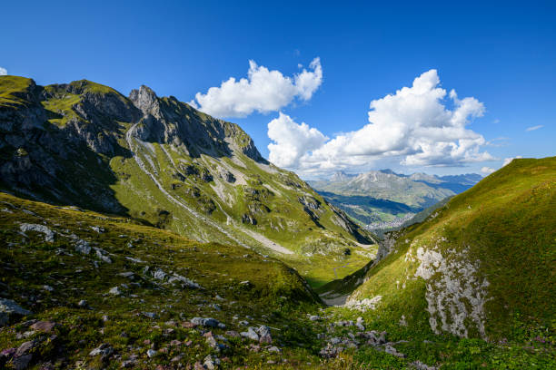 View from the mountains to the mountain village Lech in Vorarlberg.