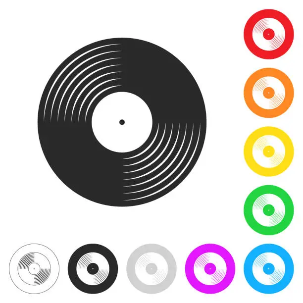 Vector illustration of Vinyl record. Icon on colorful buttons