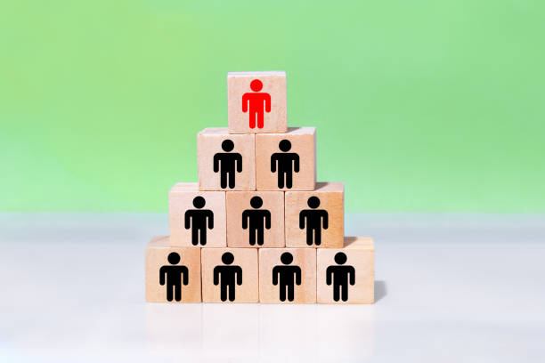 istock Wooden cubes with people on a green background. Different options and solutions concept. Symbol of vertical power. Business growth concept 1401212479