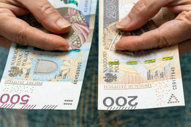 A woman holding 500 and 200 zlotys banknotes, the concept of the Polish social program for families with children, 500+ Society's expectations to increase benefits A woman holding 500 and 200 zlotys banknotes, the concept of the Polish social program for families with children, 500+ Society's expectations to increase benefits polish zloty stock pictures, royalty-free photos & images