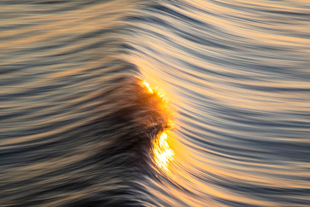 Breaking waves with sunset landscape.