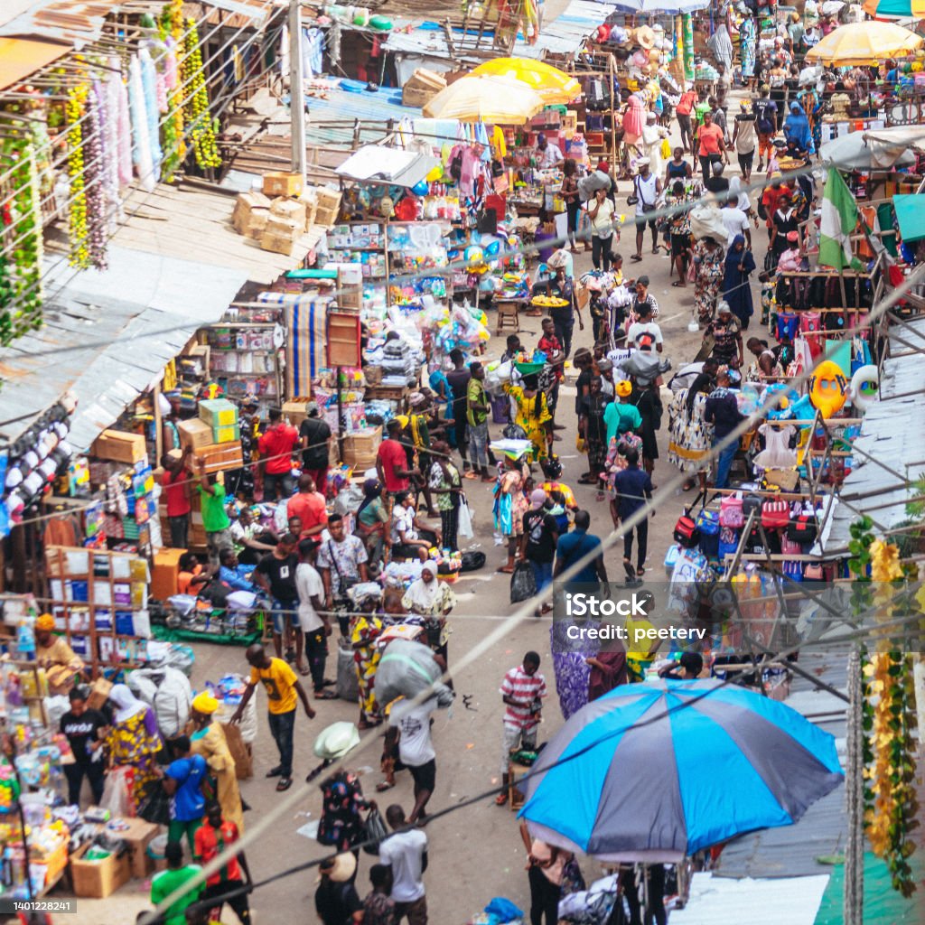 Busy market street in Lagos, Nigeria, West Africa Busy market strees in Lagos, Nigeria, West Africa Africa Stock Photo