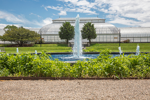 Greenhouse with water fountain at Duke farms in New Jersey