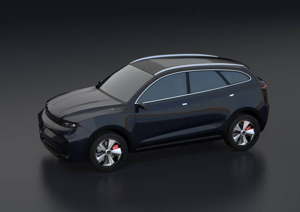 Black electric SUV on black background