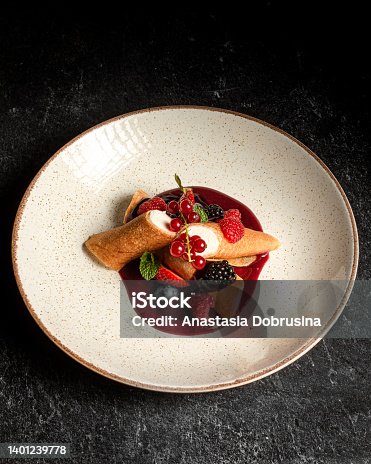 istock Pancakes with chocolate and strawberry 1401239778