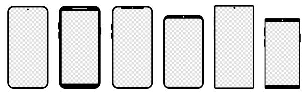 Set of smartphone with transparent screens. Device front view. Vector illustration