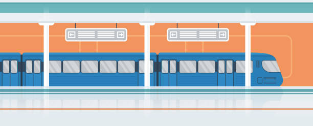 ilustraciones, imágenes clip art, dibujos animados e iconos de stock de estación de metro con tren de ferrocarril cerca de la plataforma, interior de metro vacío - bus door