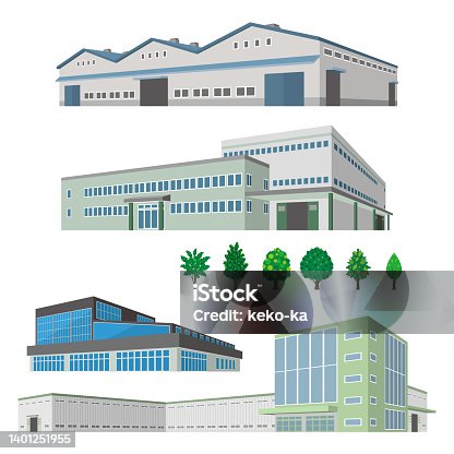 istock Perspective illustrations of various buildings. Exterior view of a building. 1401251955